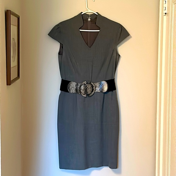 Antonio Melani dress, size 8, gray w snakeskin print elastic belt - Picture 1 of 2